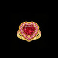 Art Deco Inspired Bridal Jewelry Vintage Heart-Shaped 925 Sterling Silver Red Garnet Ring in 14K Gold
