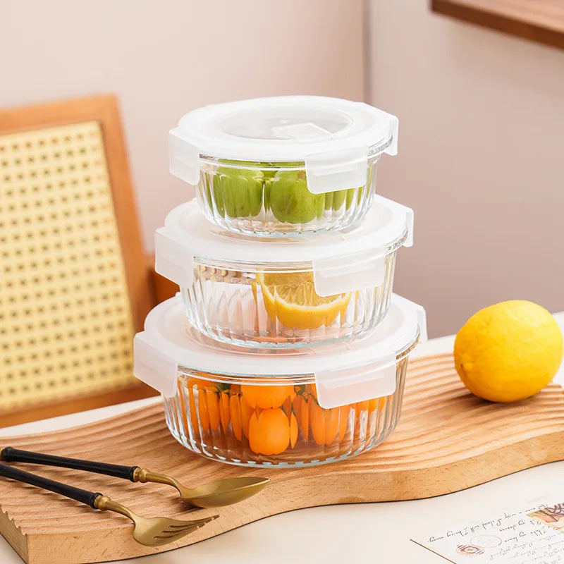 Eco Friendly BPA Free Round High Borosilicate Glass Food Storage Containers with Airtight Locking Lids Bento Boxes
