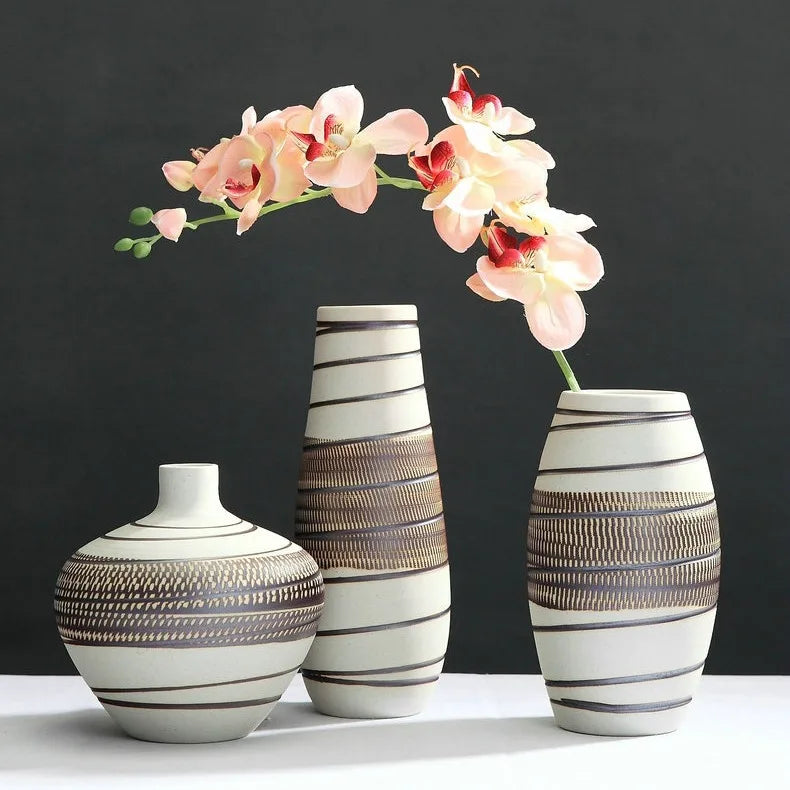 Simple Retro Jingdezhen Ceramic Vase Set Art Deco Design Home Tabletop Ornament Modern Wedding Desktop Flower Arrangement Living