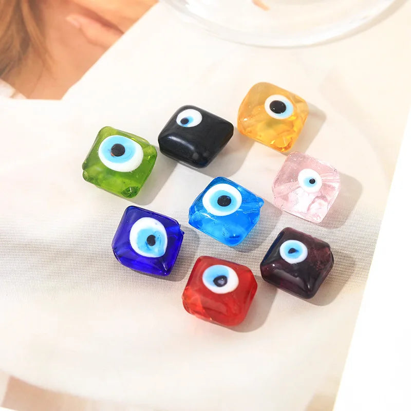 DS Factory Direct Sell Big Hole square Beads Evil Eye Pendant Necklace Key Chain Bracelet Accessories Beads
