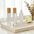 14ml Clear Glass Roll-on Perfume Oil Bottle Square Patterned Essential Oil Container with Rollerball & Screw Bamboo Cap