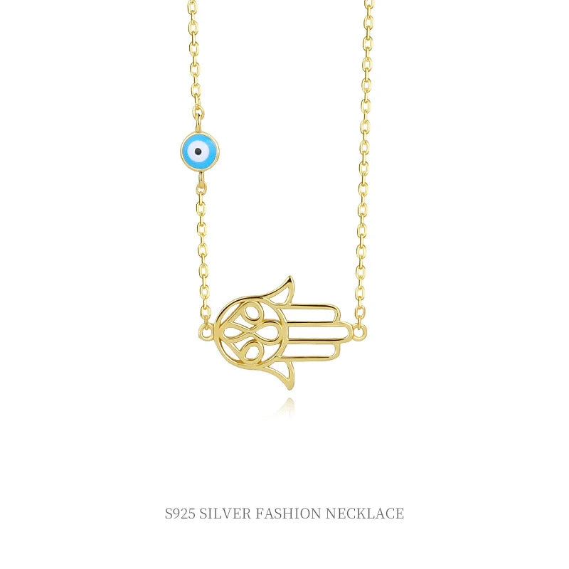 Simple Personality Clavicle Chain S925 Sterling Silver Hollow Fatima Hand Necklace Eye Clavicle Chain Fashion Jewelry Necklace