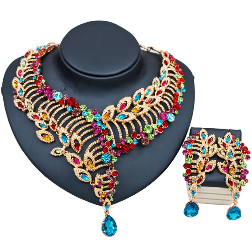 New Arrival Colorful Glass Gemstone Jewelry Set Earrings Pendant Necklaces High Quality Sets for Women Girls Gift Wholesale