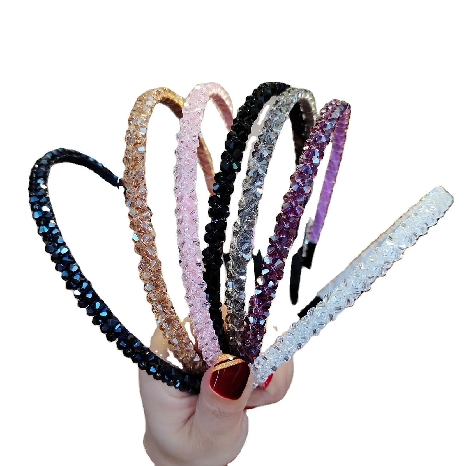 2022 Hot Selling Rhinestone Simple Colored Hair Band  Crystal Hair Band Thin-brimmed Headband