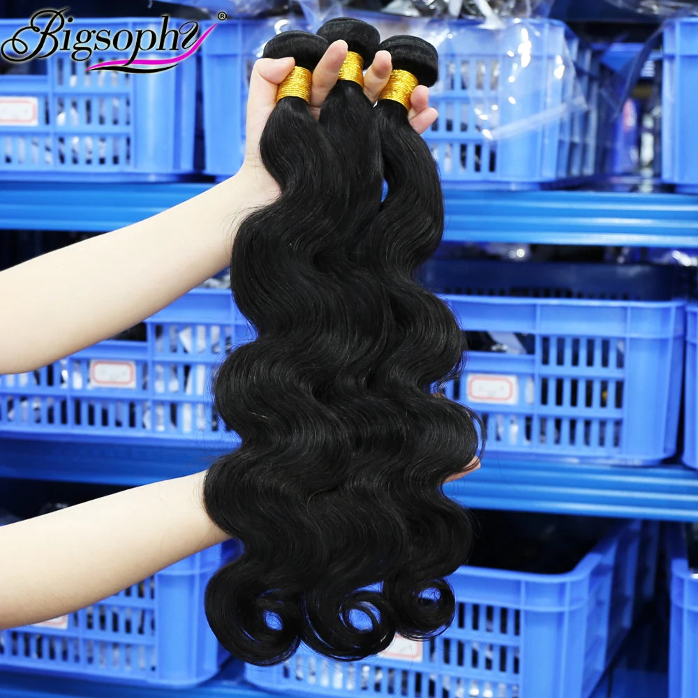 Bigsophy 12A Grade Virgin Cuticle Aligned Natural Black Color Remy Hair Bundles10 to 30 Inch Body Wave 100% Human Hair Bundles