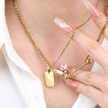 Chris April in Stock Fashion PVD Gold Plated 316L Stainless Steel Glossy Square Card Necklace with Figaro Chain