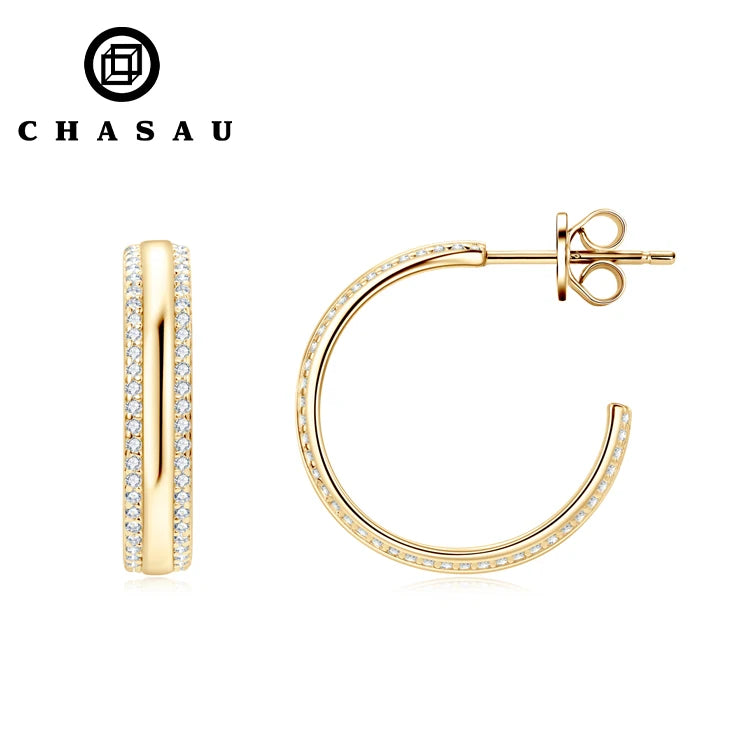 C-Shape Micro Double Row Moissanite Earrings 925 Sterling Silver Pave Setting Ear Jewelry Gift for Women