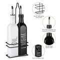 Square White and Black Olive Oil Glass Bottle Stainless Steel Spout Vinegar Oil Glass Dispenser With Handle Set of 2