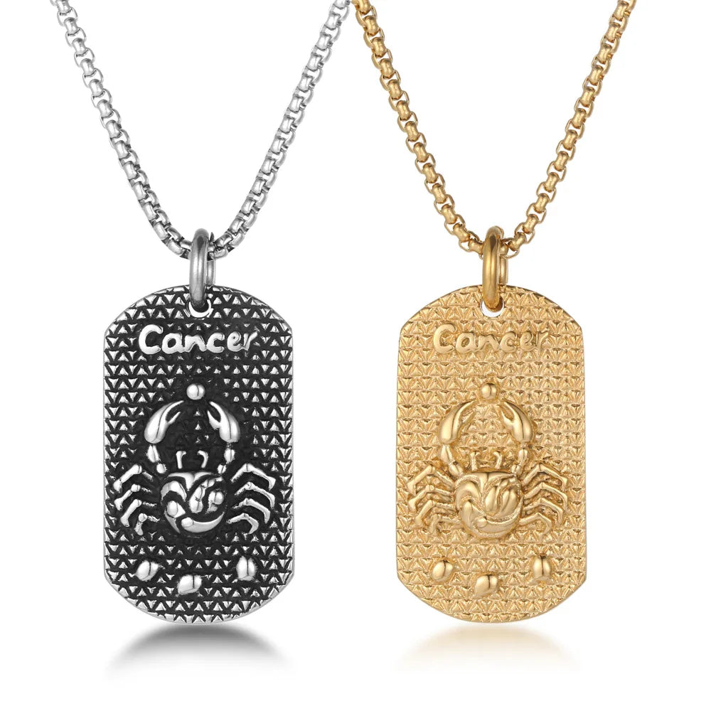18K Gold Plated Stainless Steel 12 Horoscope Pendant Cancer Zodiac Sign Necklace for Birthday Party Jewelry