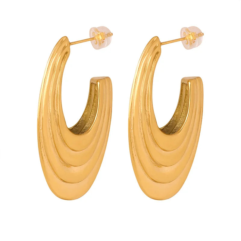 New Chinese Style U-Shaped Hollow Earrings Titanium Steel 18K Gold Non-Fading Niche Maillard Earrings Wholesale Women
