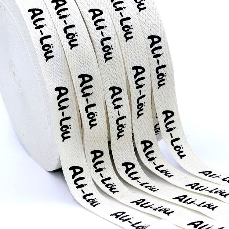 Wholesale Good Quality Natural White Printed Logo Cotton Ribbon  Custom 1 Inch 2.5 cm  Striped Cotton Ribbon for Box Wrapping