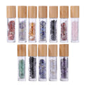 Luxury Essential Oil Gemstone Roller Bottle 10ml Empty Glass Roll on Perfume Bottle with Small Bamboo Lid