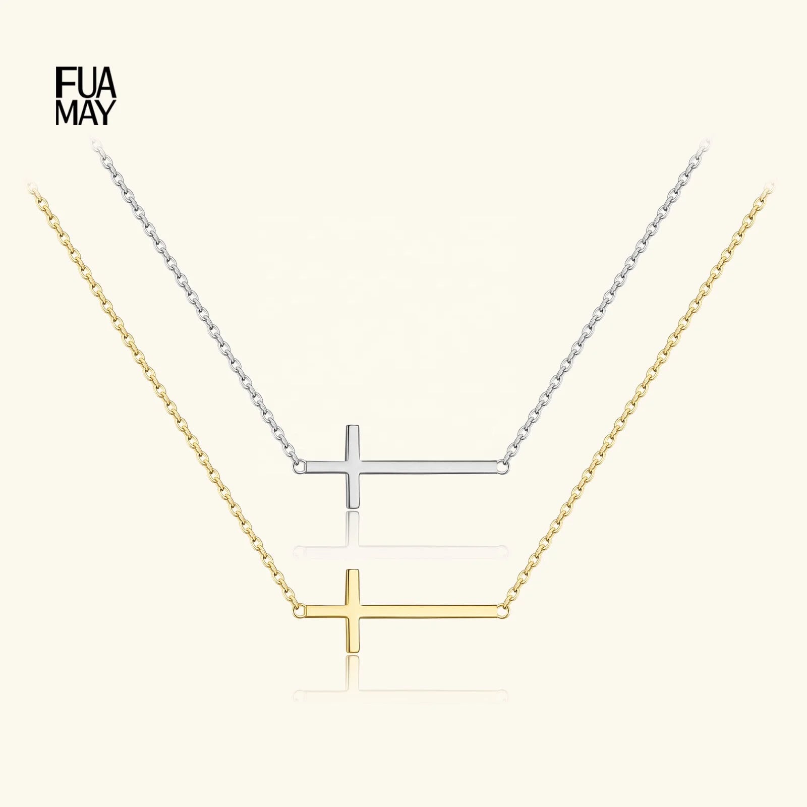 FUAMAY 18K Gold Plated Religious Christian Mini Cross Necklace Sterling Silver Link Chain Jewelry for Parties Gifts