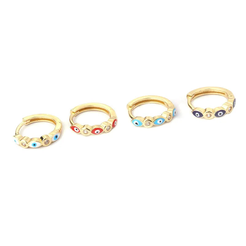 Blue Red Enamel Eyes Shape Gold Plated Hoop Earring Cartilage Lobe Piercing Wedding Gift for Girls Women Huigge