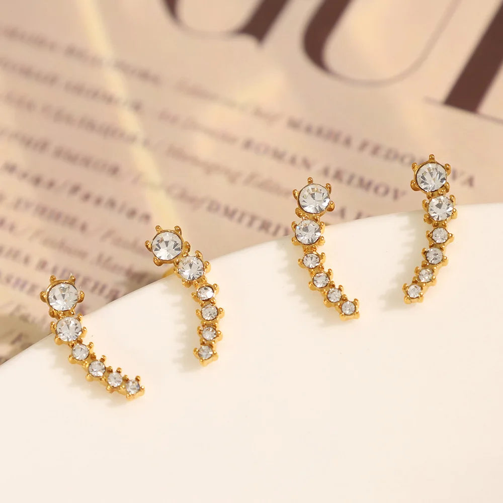 YF6076 Hot Stainless Steel Waterproof Jewelry 18k Gold Plated Irregular Moon Shaped Zircon Women Earrings