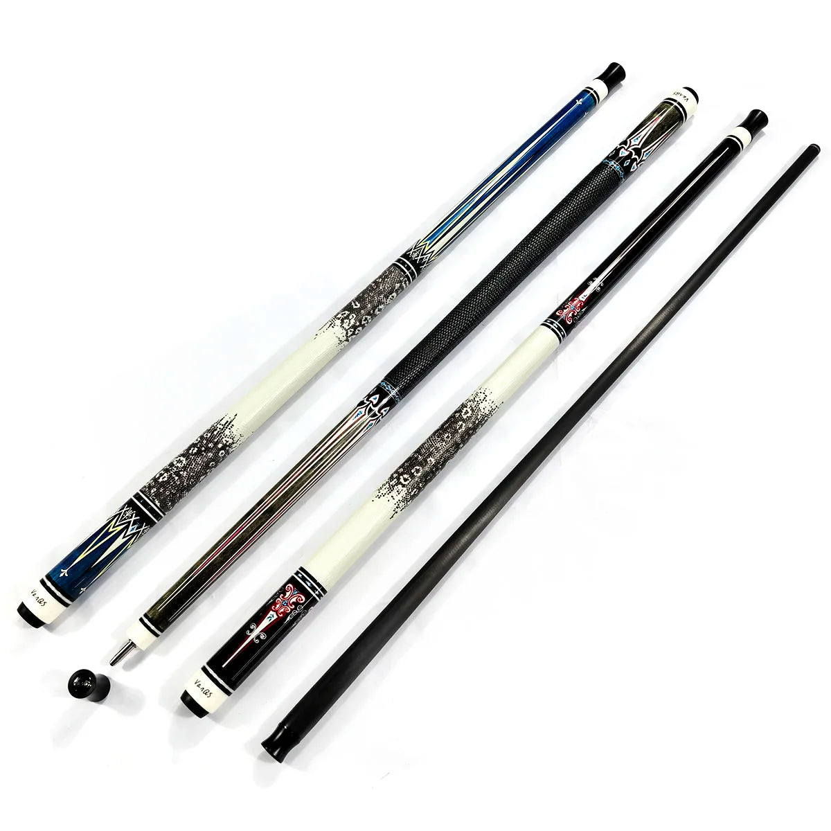 VanQS High Quality Stainless Steel Joint Stick 1/2-PC Real Carbon Fiber Shaft Maple Wood Pool Cue 58" Length with Cue Extension MegaBDM