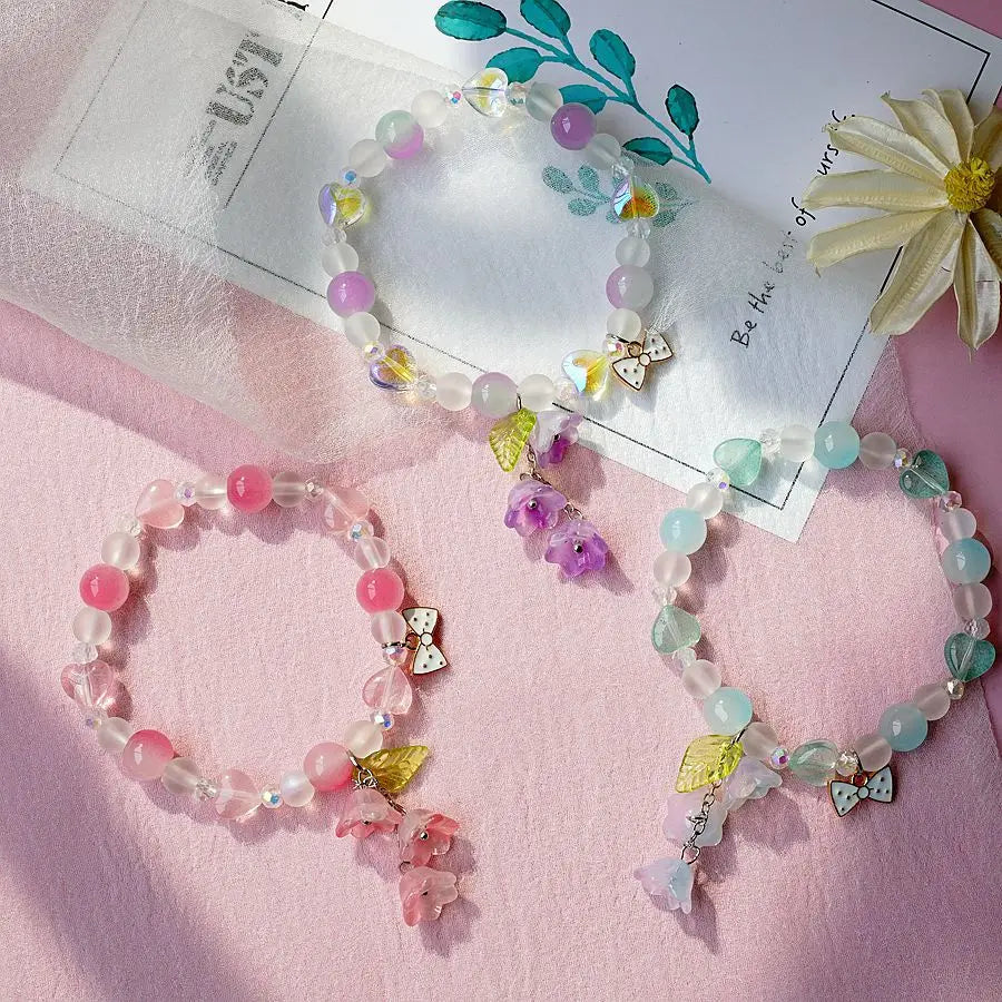 Trendy Handmade Flower Bowknot Bracelet Creative Fashion Popular Adjustable Bead Bracelet Jewelry for Women Girls