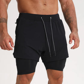 Gym Clothing Men Quick Dry 2 in 1 Gym Shorts Men Polyester Spandex Breathable Shorts Men Liner Shorts With Back Pocket