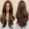 Manufacturer Long Synthetic Wig Brown with Hghlight Middle Part Hair Wig Natural Wavy Synthetic Wigs for Women