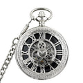 Silver Modern Roman Automatic Mechanical Zinc Alloy Round Case 4.7CM Dial Pocket Watch with Black Paper Box by Weflourish