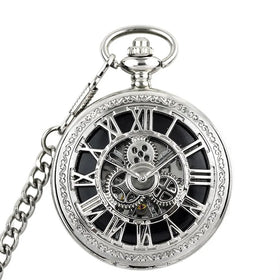 Silver Modern Roman Automatic Mechanical Zinc Alloy Round Case 4.7CM Dial Pocket Watch with Black Paper Box by Weflourish