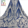 French Bridal Wedding Cord Embroidery With Beaded Mesh Lace Fabric Luxury White Sequin Pearl Tulle Lace Fabric for Dresses Women
