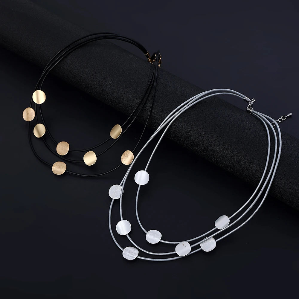 TongLing European Multi Layered Short Choker Necklace Small Circular Charm Necklace for Daily Wearing