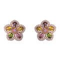 Gorgeous Rose Gold Plated 925 Sterling Silver Natural Tourmaline Flower Stud Earrings Trendy for Engagement Party Mother's Day