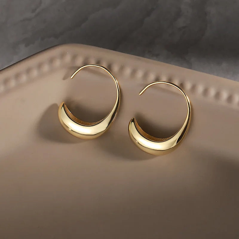 VIANRLA 925 Sterling Silver 18k Gold Plated Jewelry Simplicity C- Shape Hook Earrings Small Size