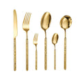 Luxury Hammered Round Handle 304 Stainless Steel Fork Spoon Knife Flatware Set Gold Silverware Wedding Cutlery Set