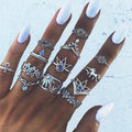 Retro Rings Women  Water Drop Animal Pony Lotus Diamond Ethnic 13-piece  Ring Set