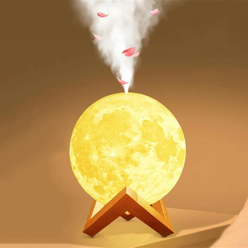 Rechargeable 880ml Aromatherapy USB Electric Ultrasonic 3D Moon Humidifier with Cool Mist Mood Light & 1 Year Warranty