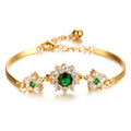 Stylish Crystal Diamond Chain Roman Sparkling Zircon Bridal Green Diamond Brass  Wholesale Copper Bracelet for Women