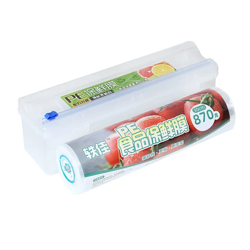Household Kitchen Food Cling Film Cutter Plastic Large Roll Dustproof Cover Cutting Box Economical for Bag White