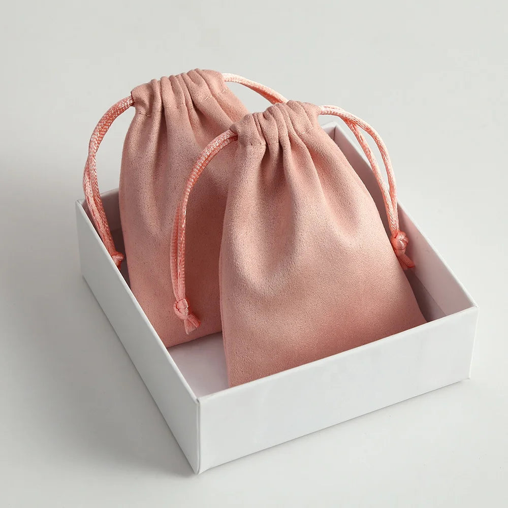 5*7cm Pink Drawstring Jewelry Flannel Pouch Bag Display Suede Pouches Packaging