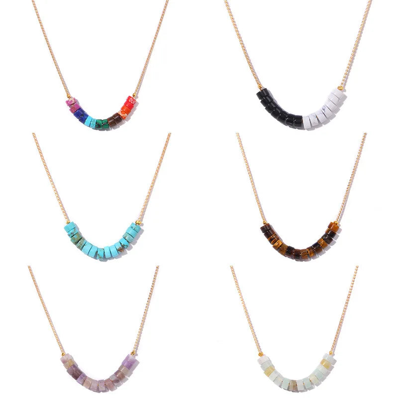 Natural Stone Crystal Septum Necklace for Women Alloy Clavicle Chain Gemstone Necklace Fashion Jewelry