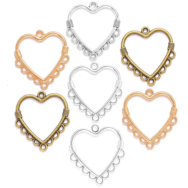 5 Color Alloy Porous Hollow Heart Shaped Charm for Bracelet Necklace Pendant DIY Jewelry Accessories Making 30*27mm A131