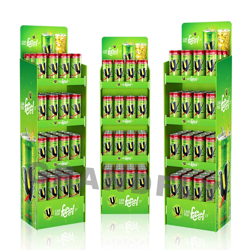 Supermarket Point of Sale Recyclable Eco-Friendly Cardboard Beverage & Canned Drinks Display Stand Shelves Racks