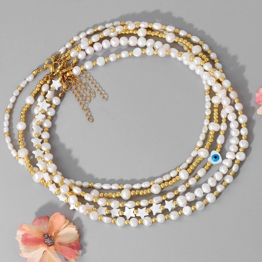 New Design Plastic Pearl Beads Necklace Luxury Party Heart Star Round Shell Choker Necklace for Women Jewelry Gifts JNK9363