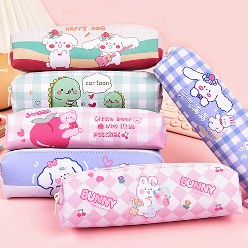 Cartoon Cute School Stationery Bag Kawaii Leather Pencil Pouch for Kids