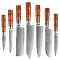 7-Piece Luxurious Damascus Steel Kitchen Knife Set Sandalwood Handles 67-Layer Chef Santoku Boning Paring Knives High-Polish