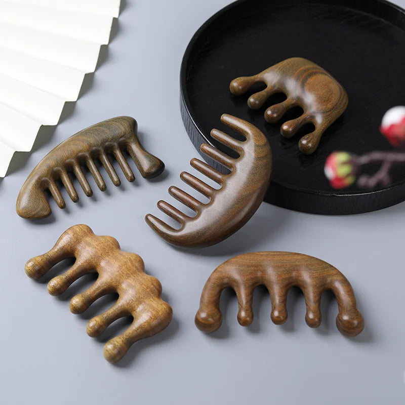 2026 Handmade 100% Natural Green Sandalwood Wide Tooth Combs Head Scalp Massage No Static Sandalwood Wooden Hair Comb