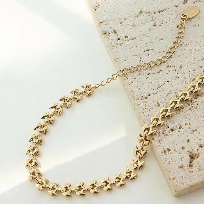 Simple Niche Design Geometric and Diverse Splicing Bracelet Necklace Girls Girlfriends Gift Titanium Steel Plated 18k Gold Set