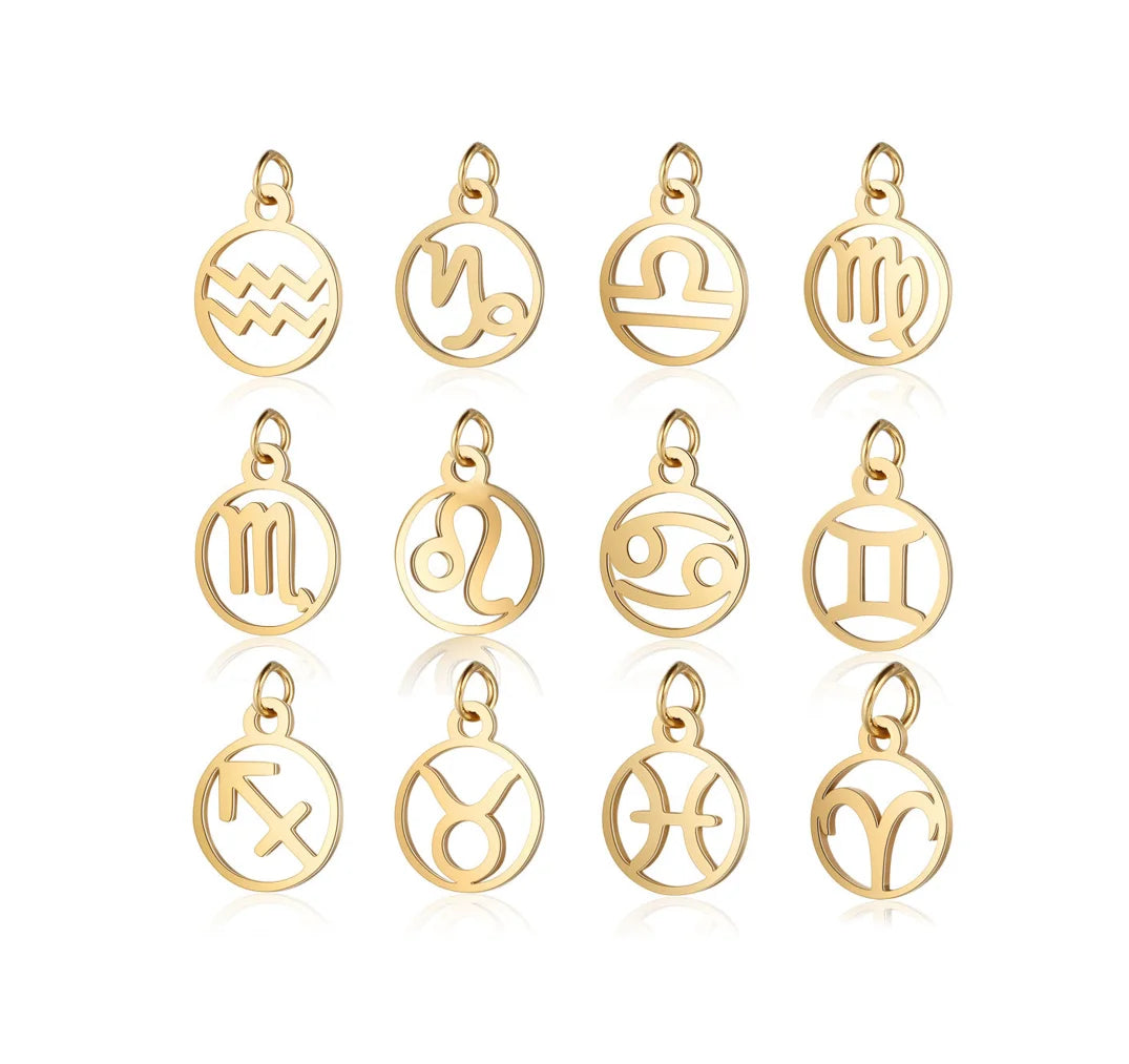 DIY Horoscope Sign 18K Gold Plated Zodiac Stainless Steel Charms 12 Zodiac Pendant for Jewelry Making Bracelet Necklace Pendant