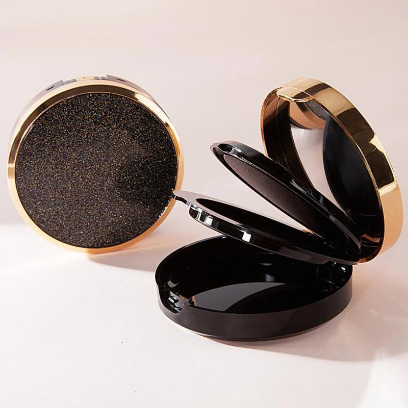 Yueshunxing Factory Direct Black Round Double Layer Foundation Box with Mirror Loose Powder Box Loose Powder Packaging