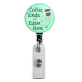 Nurse Badge Holder with Coffee Scrubs Retractable ID Reel Decorative Name and Alligator Clip Acrylic Badge Reels Product