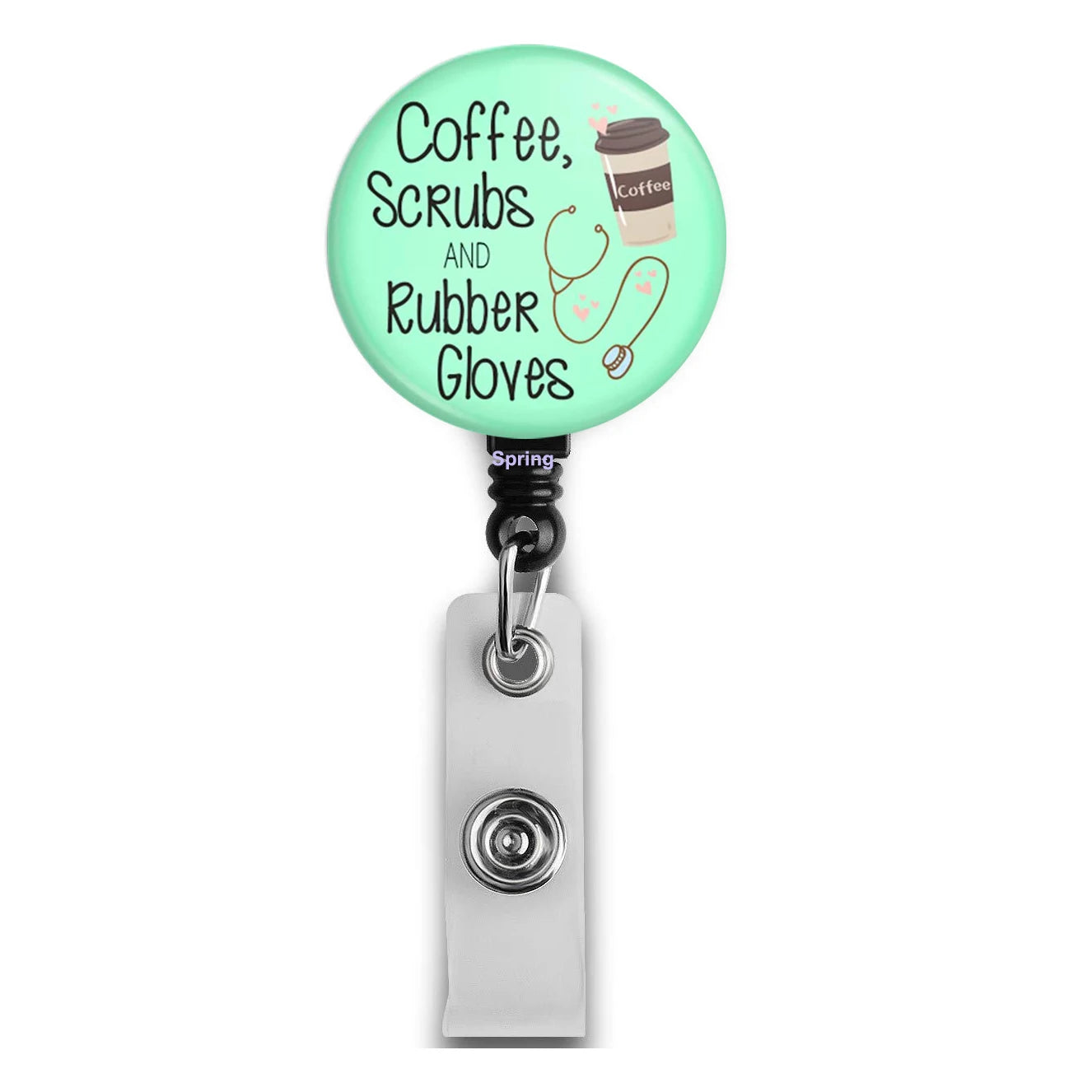 Nurse Badge Holder with Coffee Scrubs Retractable ID Reel Decorative Name and Alligator Clip Acrylic Badge Reels Product
