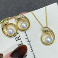 AAAA High Quality 7.5-8mm Freshwater Pearl Necklace and Earring Set Emerald Chinese Snake Year 2-Piece Party Accessory