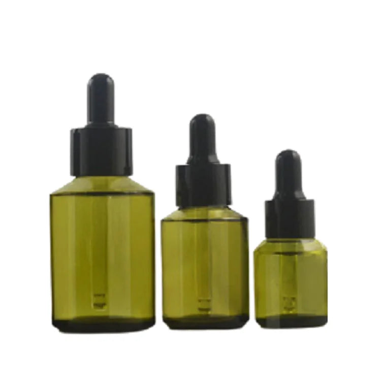15ML 30ML 60ML Empty Essential Oil Cosmetic Serum Packaging Container Pipette Dropper Lid Transparent Olive Green Glass Bottle