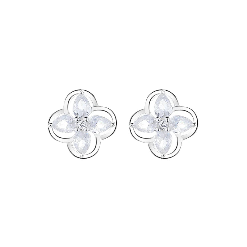 Hengdian Unisex 925 Sterling Silver Flower Stud Earrings with Fashion Jewelry for Party Gifts Silver Plated Wholesale